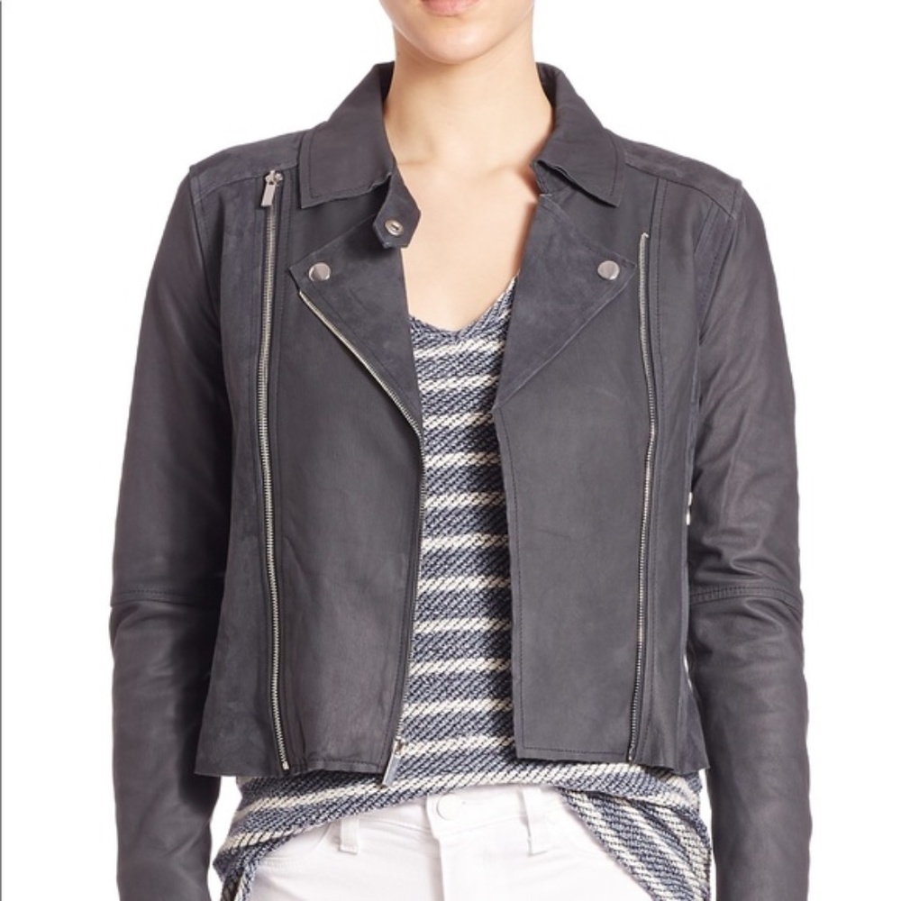 Paige Silvie Lambskin Leather Jacket in Dark Ink